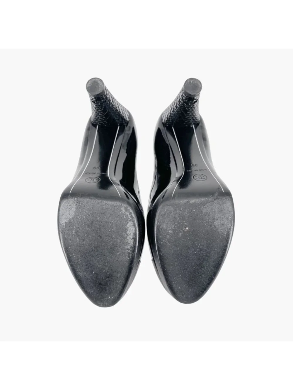 Chanel Platform Pumps Size 38 US 7-7.5 Black Patent Cap Toe Mary Jane Mid Heel - Picture 13 of 15